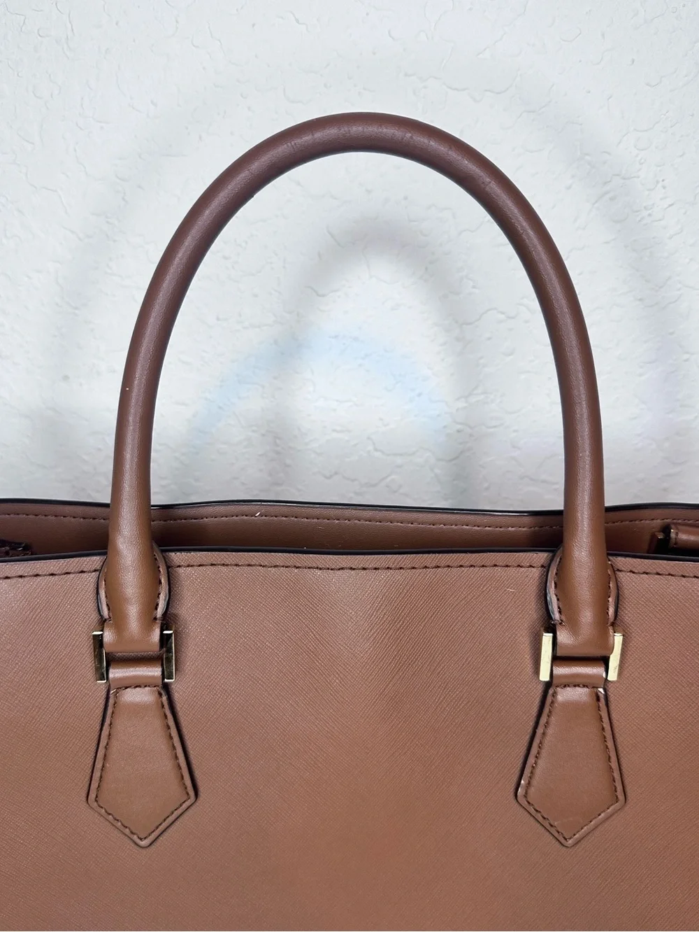 Michael Kors Sutton Medium Saffiano Leather Satchel Brown Gold